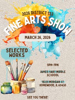 colorful paint splotches with information about art show